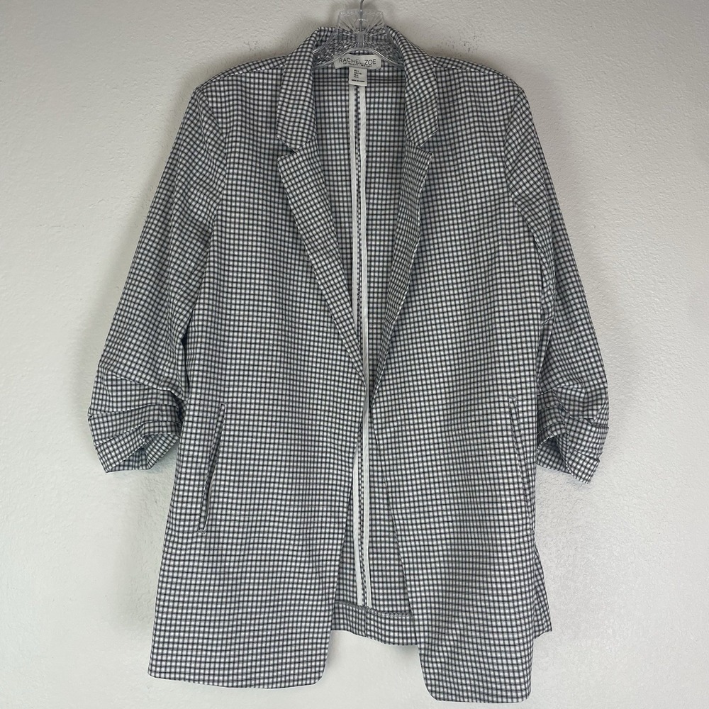 Rachel Zoe Blazer L Open Front Ruched Sleeve Gingham Corpcore‎ Academia Career